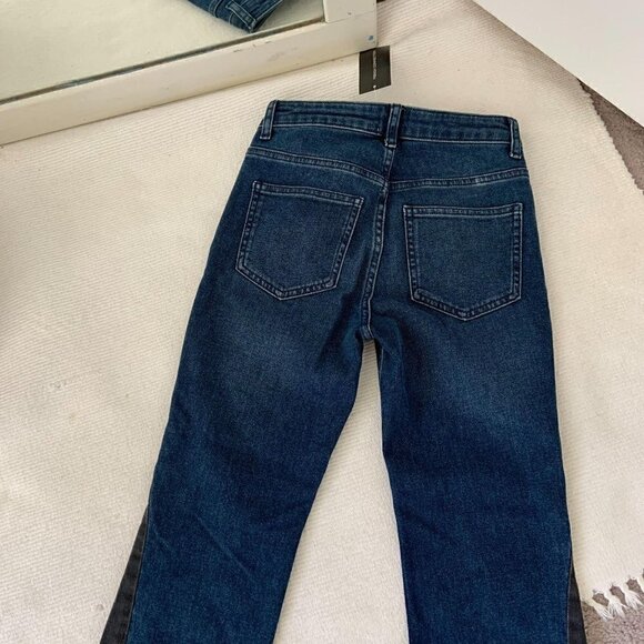 NWT French Connection Split Tone Raw Hem Flare Jeans Size 0 - Picture 11 of 12